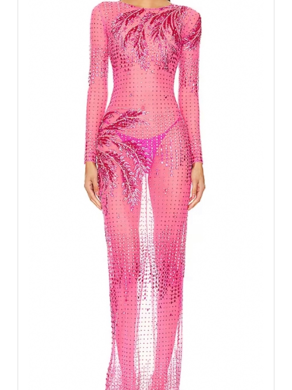 Retrofete Pink Embellished Long-Sleeve Sheer Gown